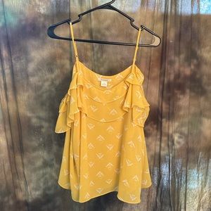 Yellow off the shoulder tank with white eagles